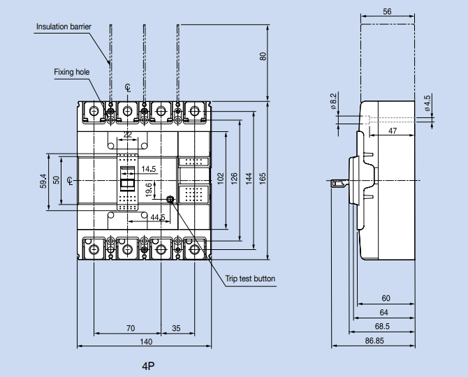 ABS204c FMU 100A Aptomat LS MCCB chỉnh dòng 4P 100A 37kA