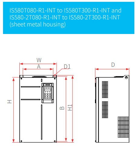 Kích thước biến tần IS580-2T1400-R1-INT - Biến tần Inovance IS580 3 pha 220V 37kW