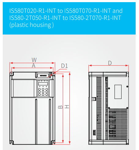 Kích thước biến tần IS580T040-R1-INT - Biến tần Inovance IS580 3 pha 380V 22kW