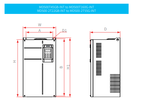Kích thước biến tần MD500-T132G-INT - Biến tần Inovance MD500 3 pha 380V 132kW