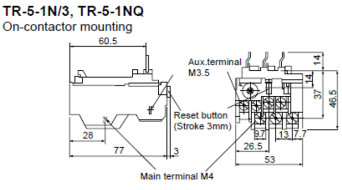 Kích thước Rơ le nhiệt Fuji TR-5-1N
