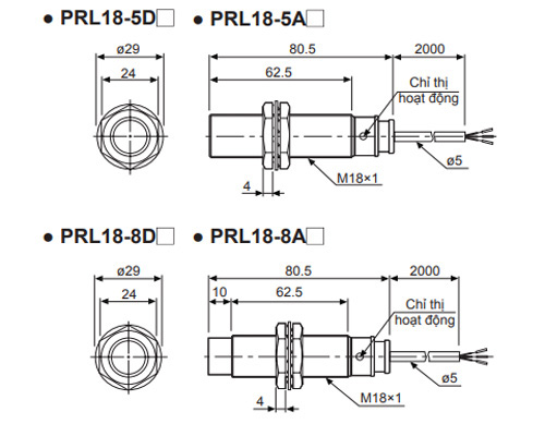 Kích thước bộ điều khiển nhiệt độ Autonics PRL18-8AC