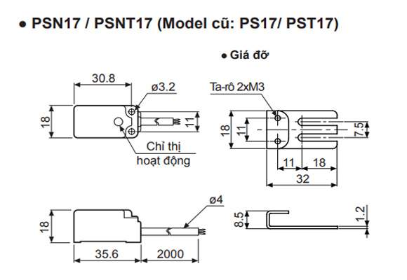 Kích thước cảm biến tiệm cận Autonics PSN17-5DN2U