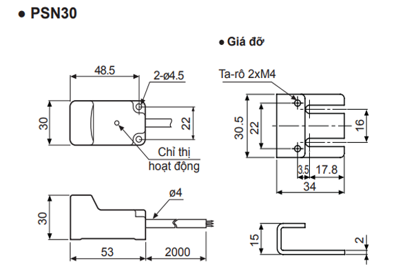 Kích thước cảm biến tiệm cận Autonics PSN30-15DN2