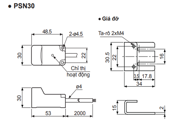 Kích thước cảm biến tiệm cận Autonics PSN30-15DP2