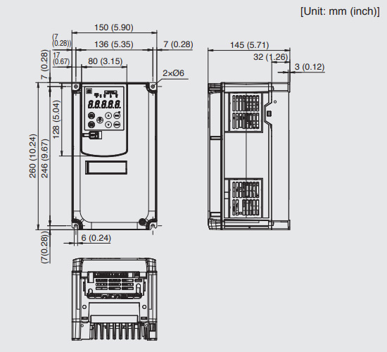 Kích thước biến tần Fuji Mega FRN0004G2E-4G