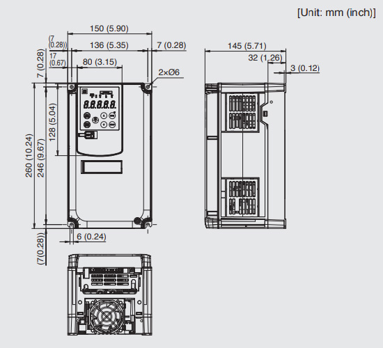 Kích thước biến tần Fuji Mega FRN0006G2E-4G