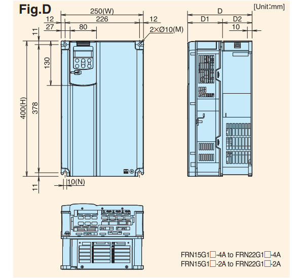 Kích thước biến tần Fuji Mega FRN18-5G1S-2A