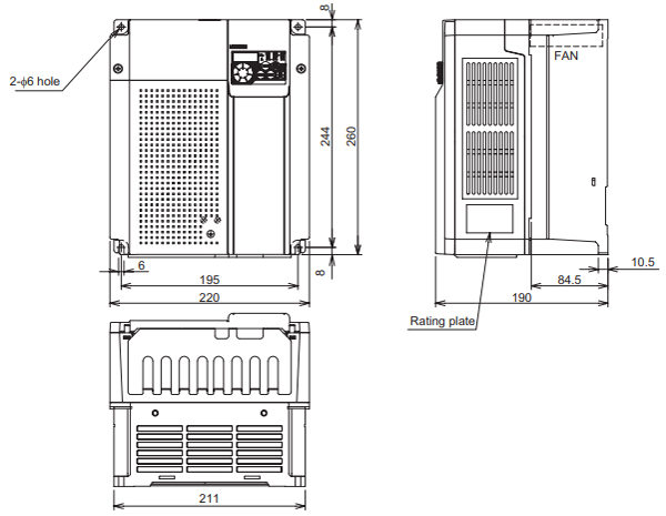 Kích thước biến tần Mitsubishi D700 3 pha 220V 15kW FR-D720-15K