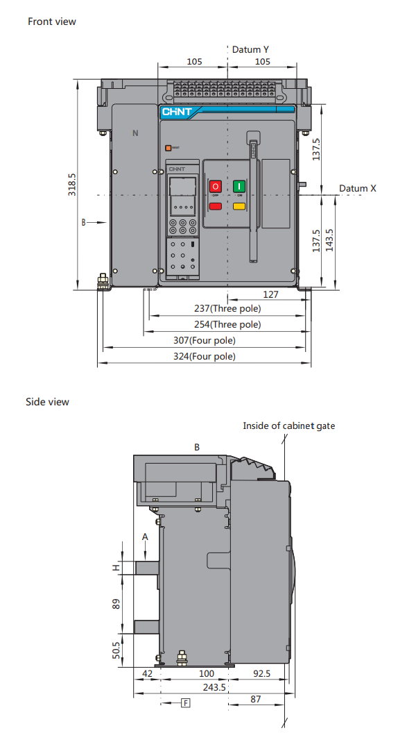 Kích thước Máy cắt ACB CHINT NXA16N16-MF3