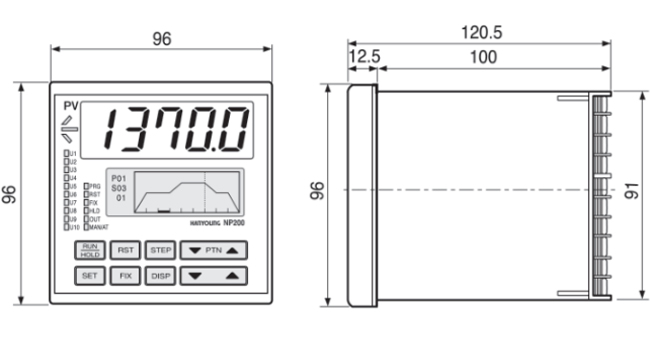Kích thước bộ điều khiển nhiệt độ Hanyoung NP200-12