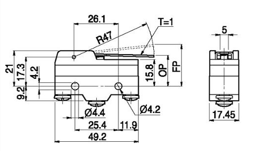 Kích thước công tắc hành trình Hanyoung HY-L707B