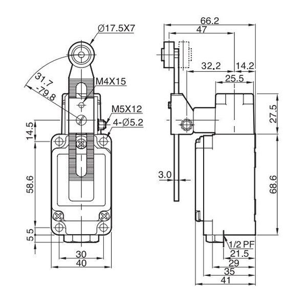 Kích thước công tắc hành trình Hanyoung HY-M908R