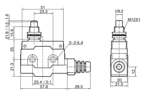 Kích thước công tắc hành trình Hanyoung ZCN-L507C