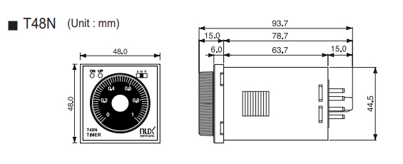 Kích thước Rơ le thời gian Hanyoung Timer T48N-12HA