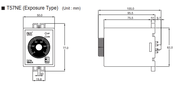 Kích thước Rơ le thời gian Hanyoung Timer T57N-E-01A