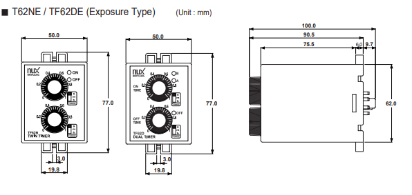 Kích thước Rơ le thời gian Hanyoung Timer TF62D-E-60F