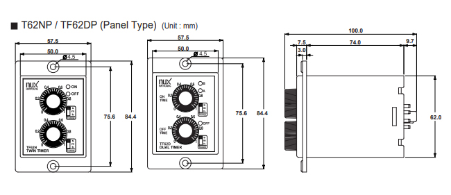Kích thước Rơ le thời gian Hanyoung Timer TF62N-P-06D
