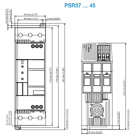 Kích thước khởi động mềm ABB PSR37-600-11 3P 380V 15kW