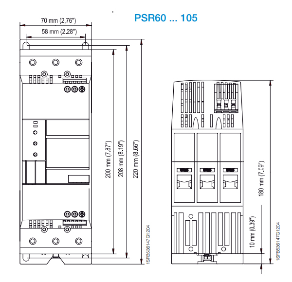 Kích thước khởi động mềm ABB PSR72-600-70 3P 380V 30kW