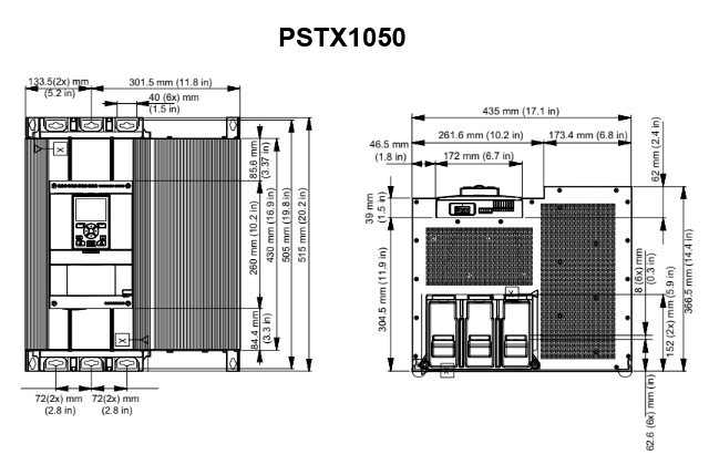 Kích thước khởi động mềm ABB PSTX1050-600-70 3P 380V 650kW