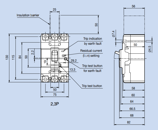 Kích thước Aptomat LS EBN103c 60A