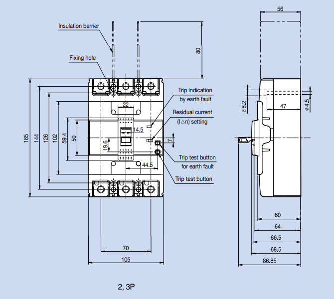 Kích thước Aptomat LS EBN203c 150A