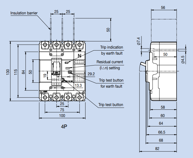 Kích thước Aptomat LS EBN104c 20A