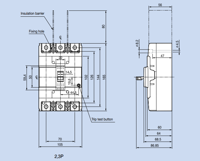 Kích thước Aptomat LS ABN203c 225A