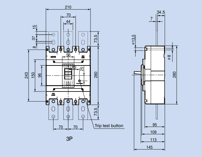 Kích thước Aptomat LS ABN803c 500A