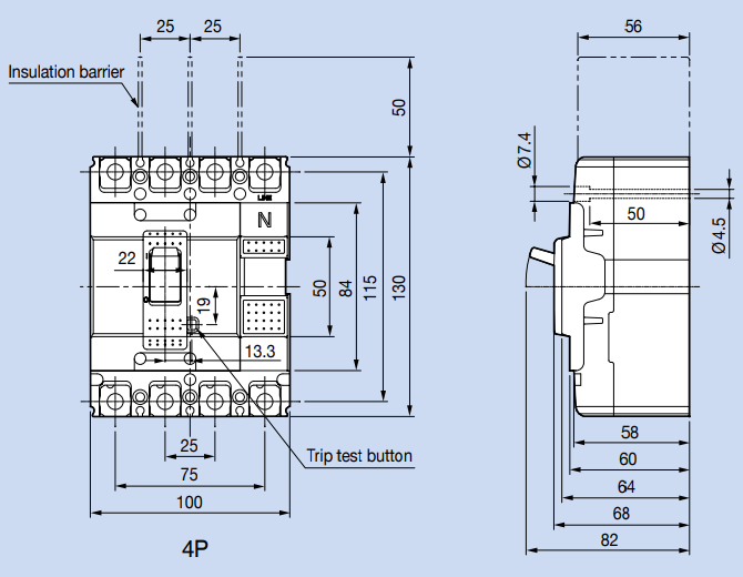 Kích thước Aptomat LS ABS54c 50A