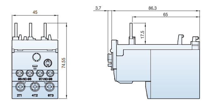Kích thước Rơ le nhiệt LS MT-32 (2.5-4A)