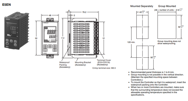 Kích thước bộ điều khiển nhiệt độ Omron E5EN-Q3HML-500-N