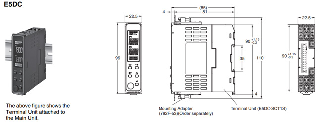 Kích thước bộ điều khiển nhiệt độ Omron E5DC-CX2AUM-815