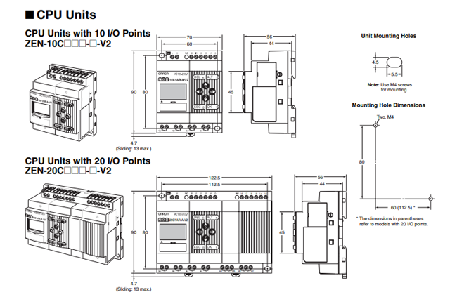 Kích thước Bộ lập trình PLC Omron ZEN-10C1DT-D-V2 24VDC