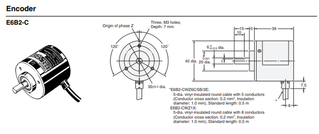 Kích thước bộ mã hóa vòng quay Encoder Omron E6B2-CWZ6C 1800P/R 0.5M