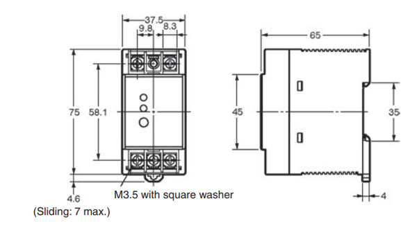 Kích thước bộ nguồn Omron S82K-00727 0.3A/0.2A 7.5W