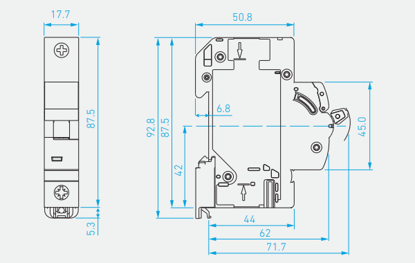 Kích thước Aptomat Hyundai MCB HGD63N 1P 25A