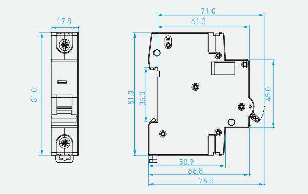 Kích thước Aptomat Hyundai MCB HGD63P 1P 10A