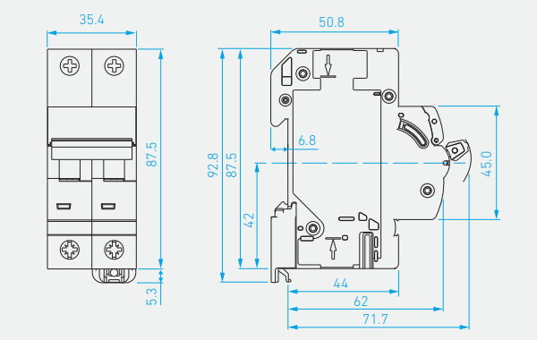 Kích thước Aptomat Hyundai MCB HGD63N 2P 32A