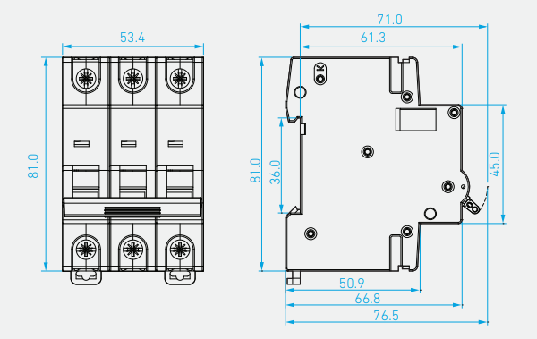 Kích thước Aptomat Hyundai MCB HGD63M 3P 16A