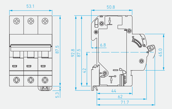 Kích thước Aptomat Hyundai MCB HGD63N 3P 10A