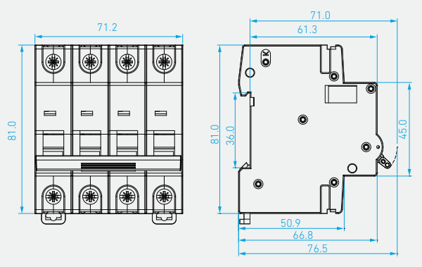 Kích thước Aptomat Hyundai MCB HGD63M 4P 10A