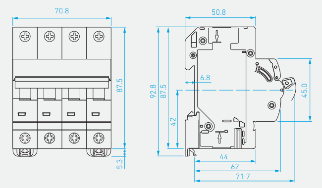 Kích thước Aptomat Hyundai MCB HGD63N 4P 40A