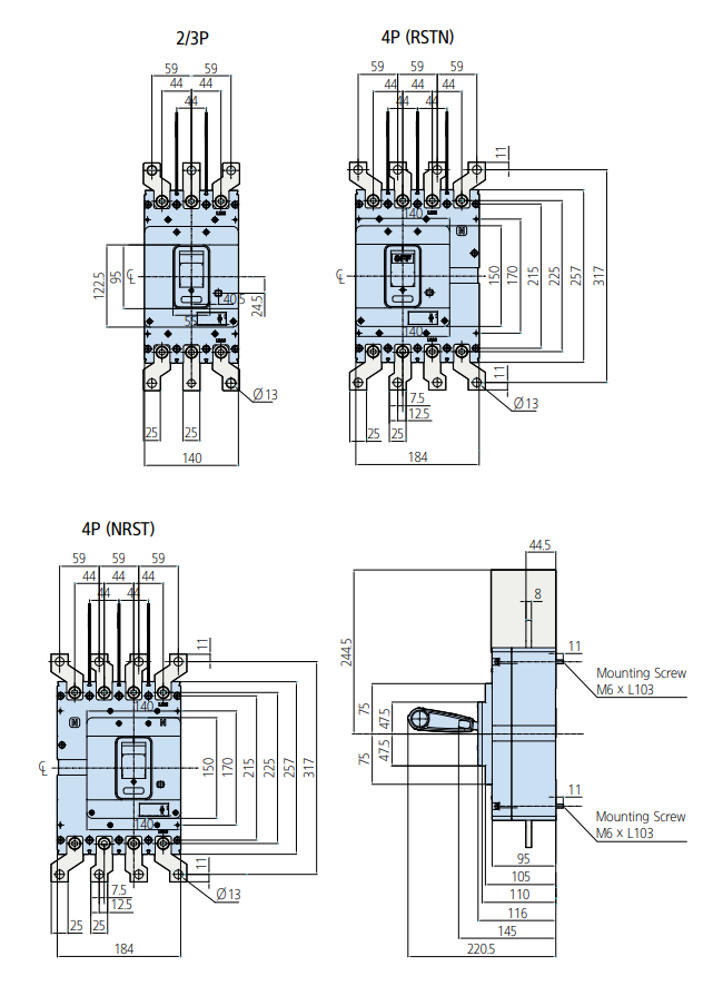 Aptomat Hyundai MCCB HGM400E 2P 300A