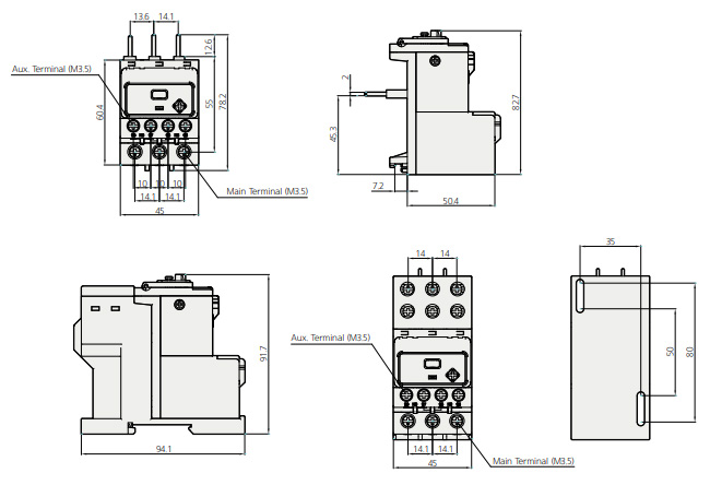 Kích thước Rơ le nhiệt Hyundai HGT18K (5.6-8A)