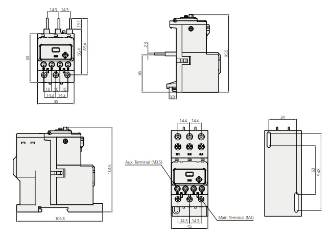 Kích thước Rơ le nhiệt Hyundai HGT40K (8-12A)