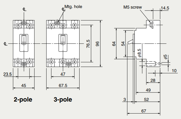 Kích thước Aptomat Mitsubishi MCCB NF30-CS 3P 15A