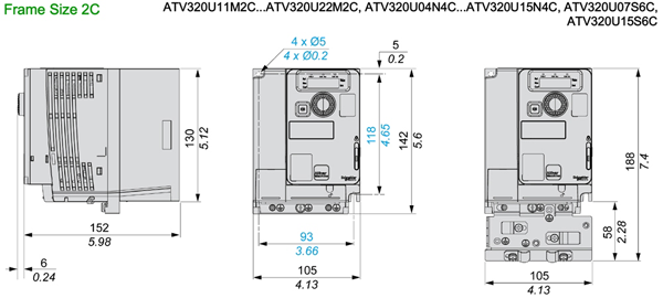 Kích thước biến tần Schneider ATV320U04N4C 0.37kW 0.5Hp 3P 380V