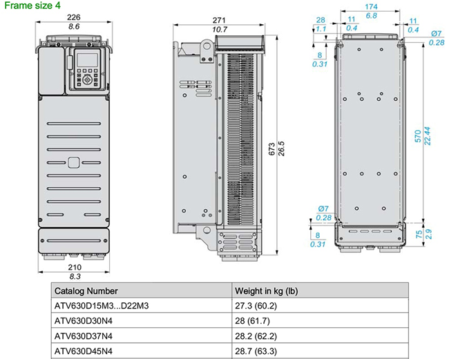  Kích thước biến tần Schneider ATV630D22M3 3P 220V 22kW